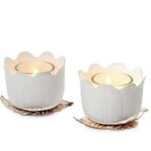 New PARTYLITE Garden Blossoms Ivory & Clear Votive Holder Pair